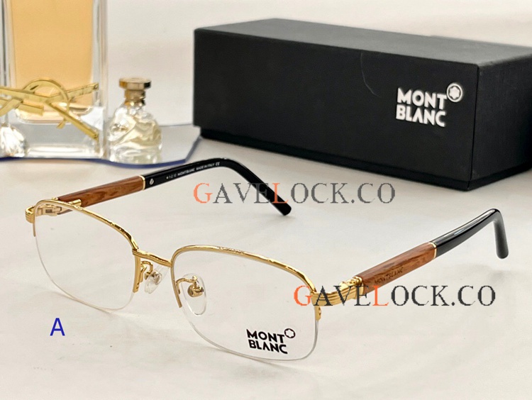 Copy Montblanc Men Eyeglasses Half frame Wood leg mb447